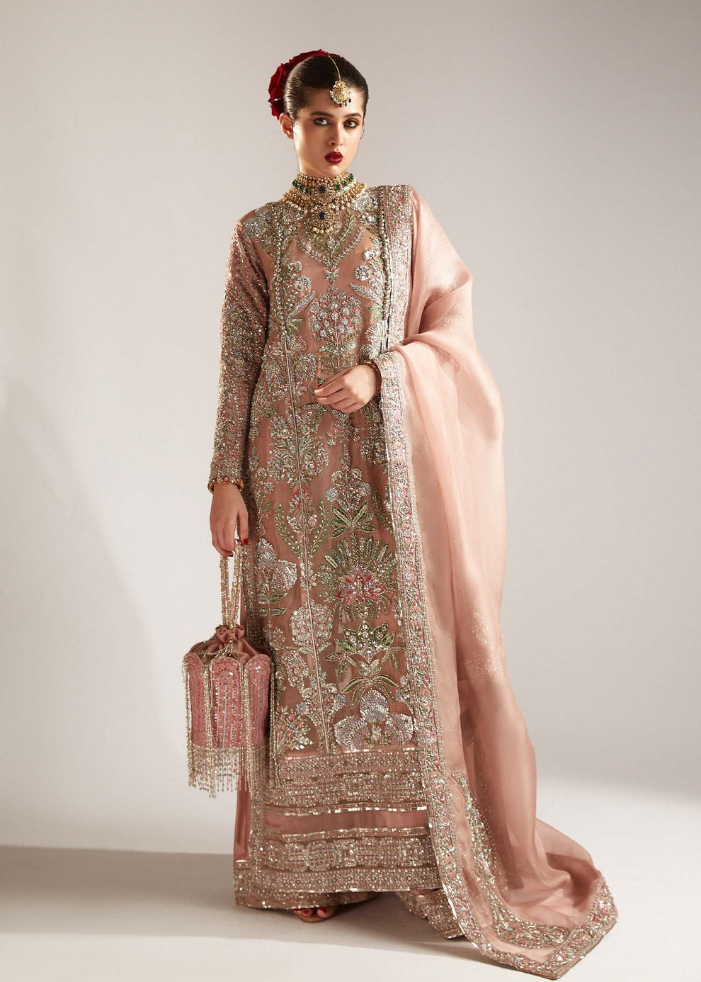 HUSSAIN REHAR TEA PINK WEDDING EDITION| UNSTITCHED MASTER REPLICA| TOP PAKISTANI DRESS BY SHAEBIZ|