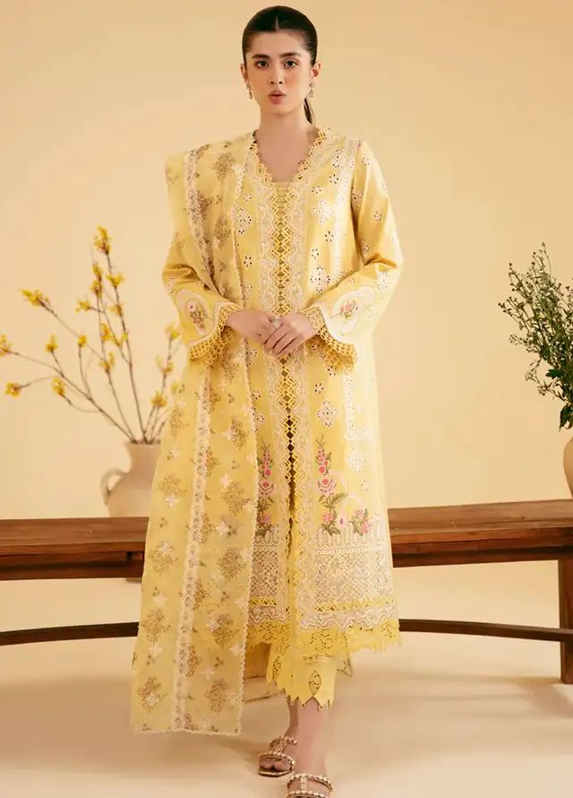 QALAMKAR YELLOW NEVAL | LUXURY LAWN COLLECTION BY SHAEBIZ