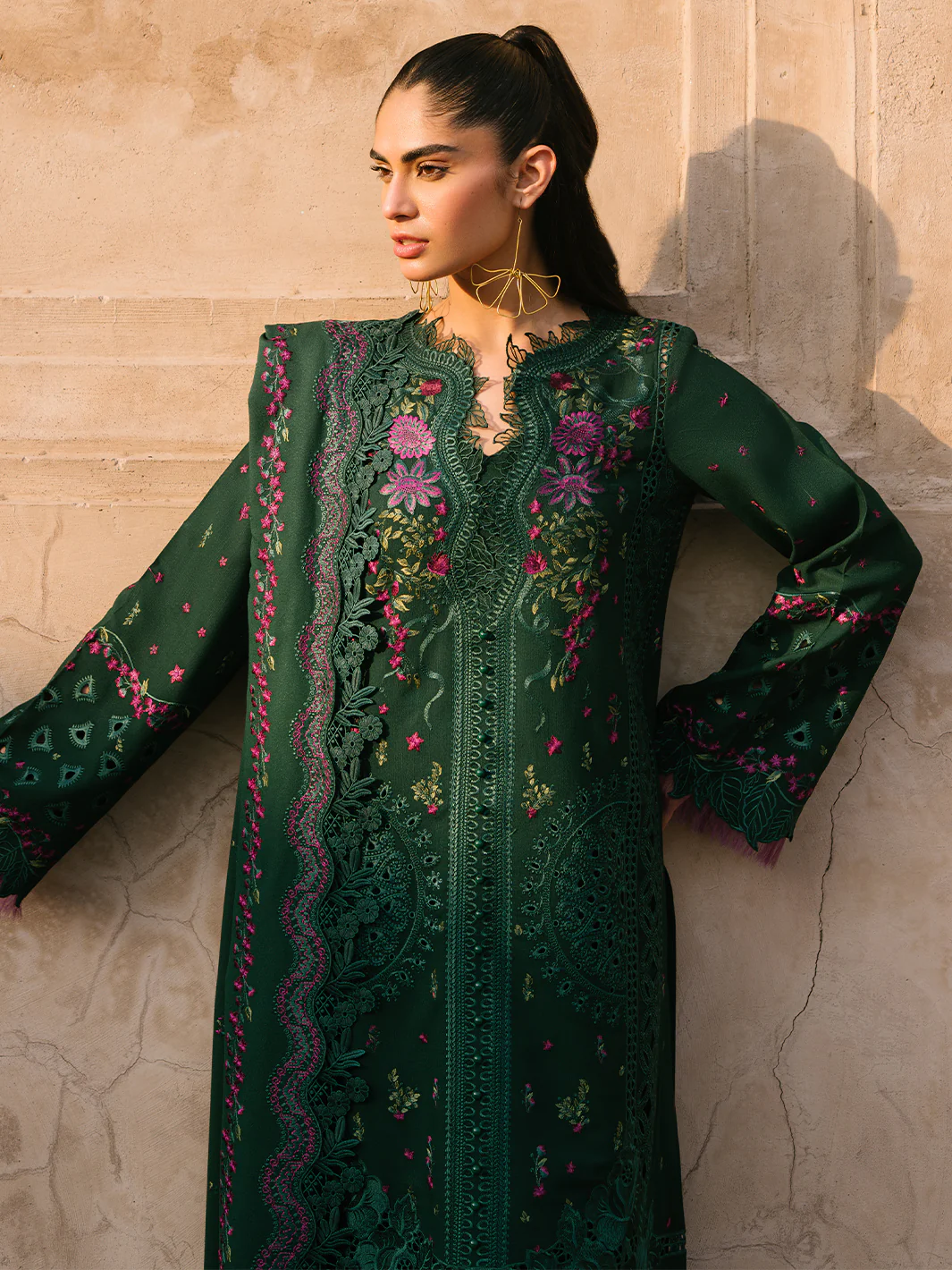BIN LIYAS GREEN NOOS LUXURY LAWN COLLECTION | TOP PAKISTANI DRESS BY SHAEBIZ