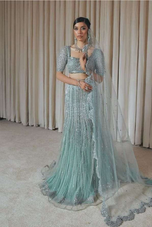 MARIA B AQUA MIRROR PARTY WEAR DRESS (MB-AQ22)