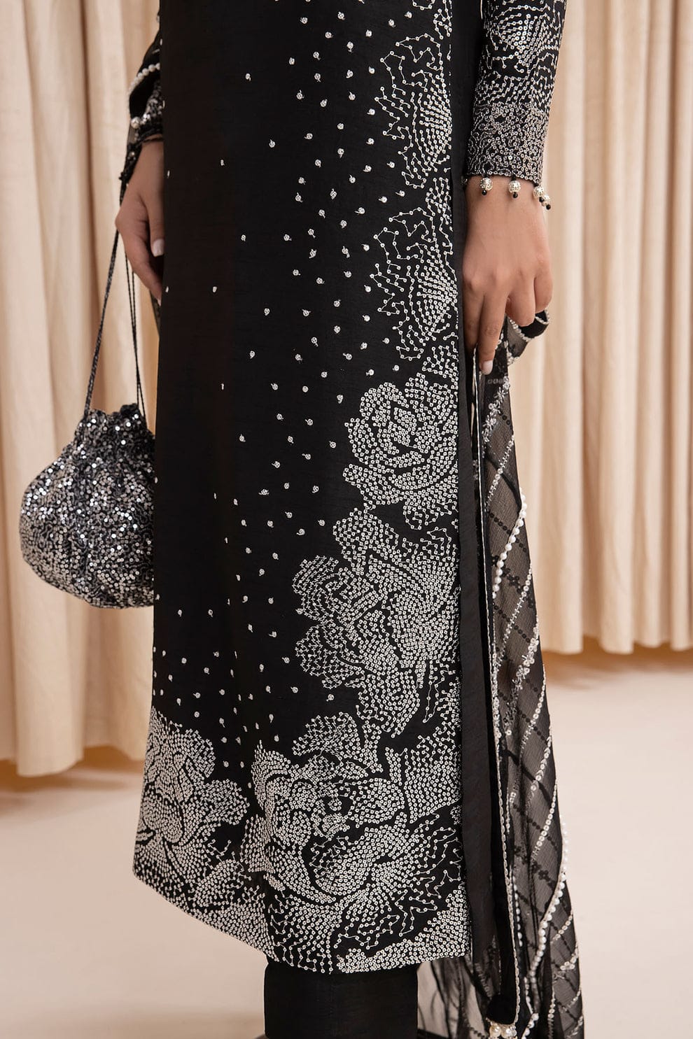 JAZMIN LUXURY ROW SILK COLLECTION | BLACK FORMAL WEAR| TOP PAKISTANI DRESS BY SHAEBIZ|