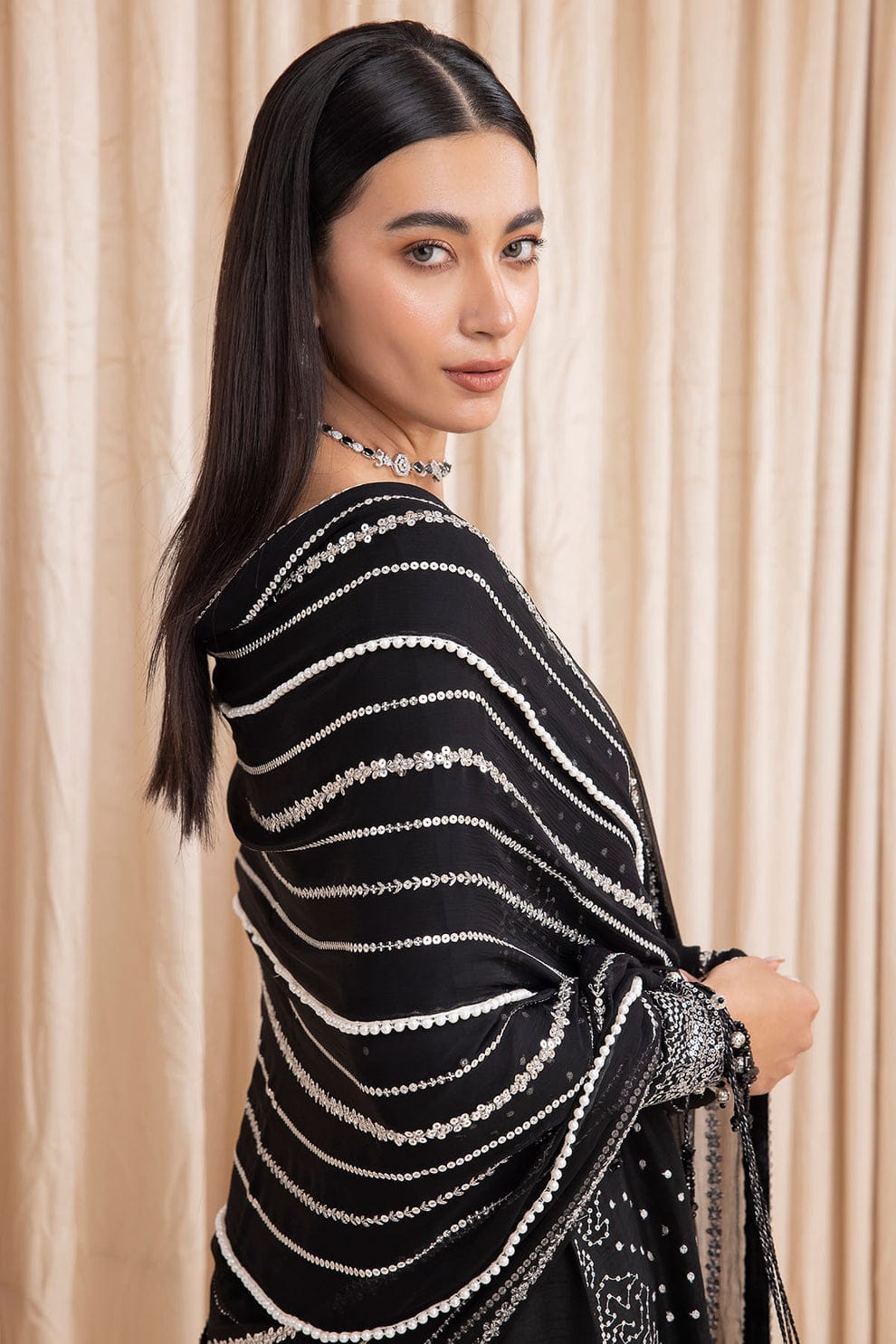 JAZMIN LUXURY ROW SILK COLLECTION | BLACK FORMAL WEAR| TOP PAKISTANI DRESS BY SHAEBIZ|