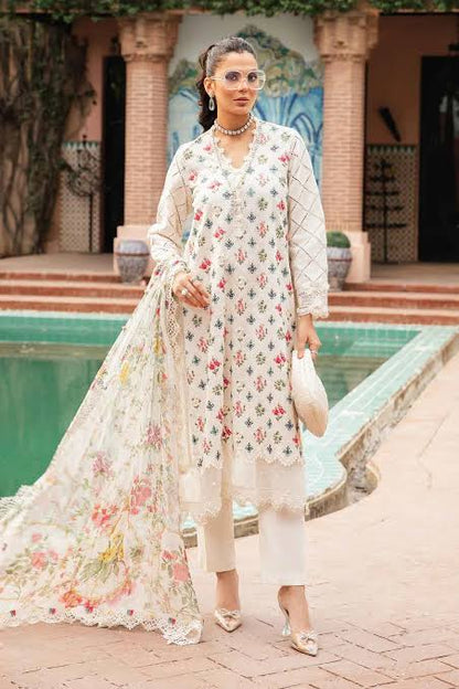MARIA B WHITE PRINTED LAWN COLLECTION TOP PAKISTANI DRESS BY
