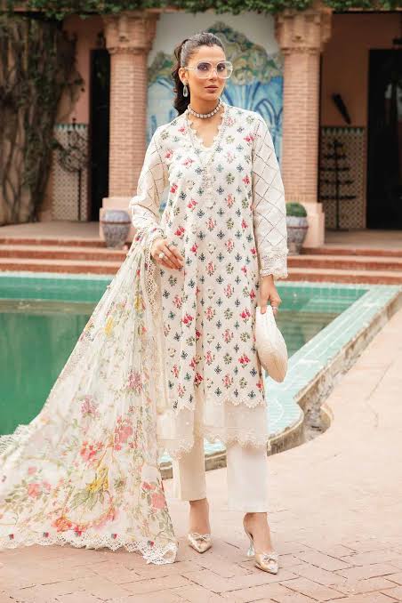 MARIA B WHITE PRINTED LAWN COLLECTION TOP PAKISTANI DRESS BY