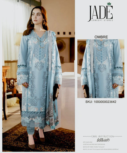 JADE BLUE 2026 EMBROIDERED CHICKEN KARI| UNSTITCHED MASTER REPLICA| TOP PAKISTANI DRESS BY SHAEBIZ