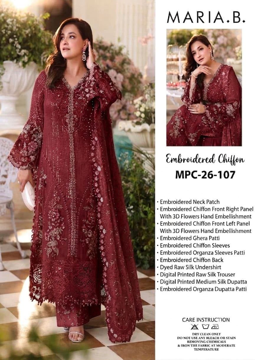 MARIA B LATEST MAROON CHIFFON COLLECTION| UNSTITCHED 3 PCS BY SHAEBIZ