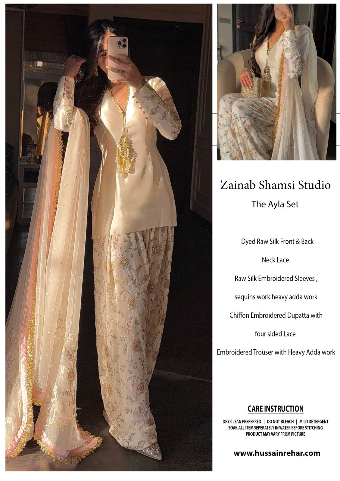 ZAINAB SHAMSI RAW SILK EMBROIDERED AND HAND EMBELLISHED| UNSTITCHED 3 PCS BY SHAEBIZ