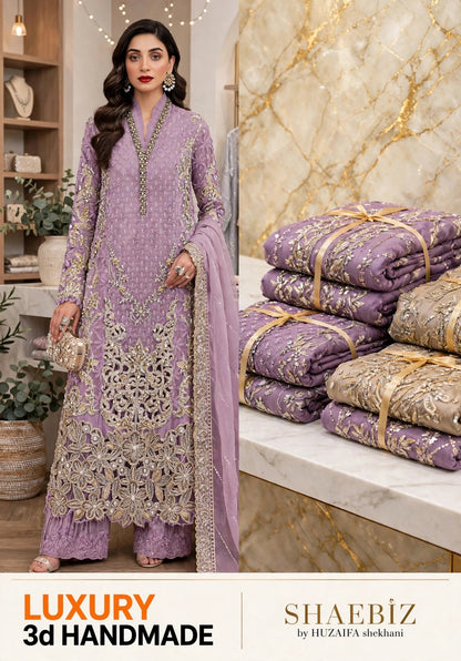 MARIA B LATEST LILIC NET PARTY WEAR| UNSTITCHED 3 PCS BY SHAEBIZ