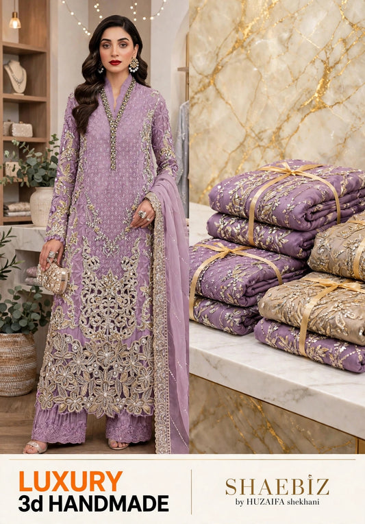 MARIA B LATEST LILIC NET PARTY WEAR| UNSTITCHED 3 PCS BY SHAEBIZ