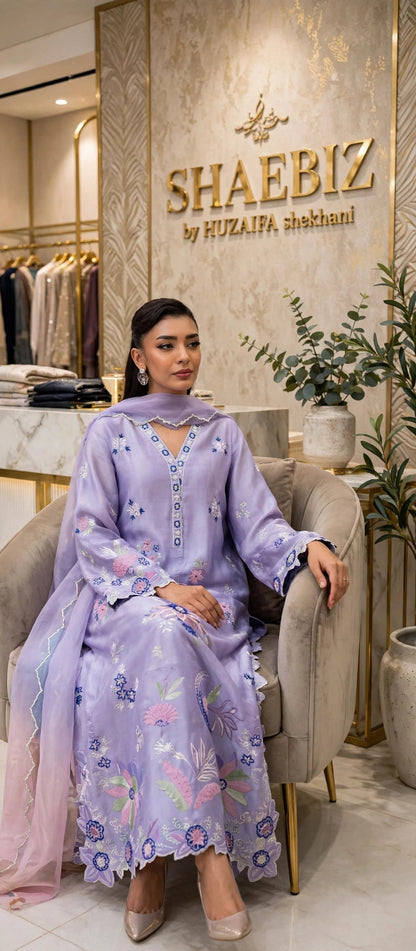 SHAEBIZ PRESENTING VIRAL KAFTAN | LILIC COLOR|UNSTITCHED 3 PCS BY