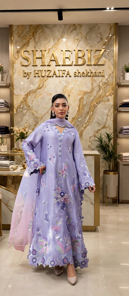 SHAEBIZ PRESENTING VIRAL KAFTAN | LILIC COLOR|UNSTITCHED 3 PCS BY