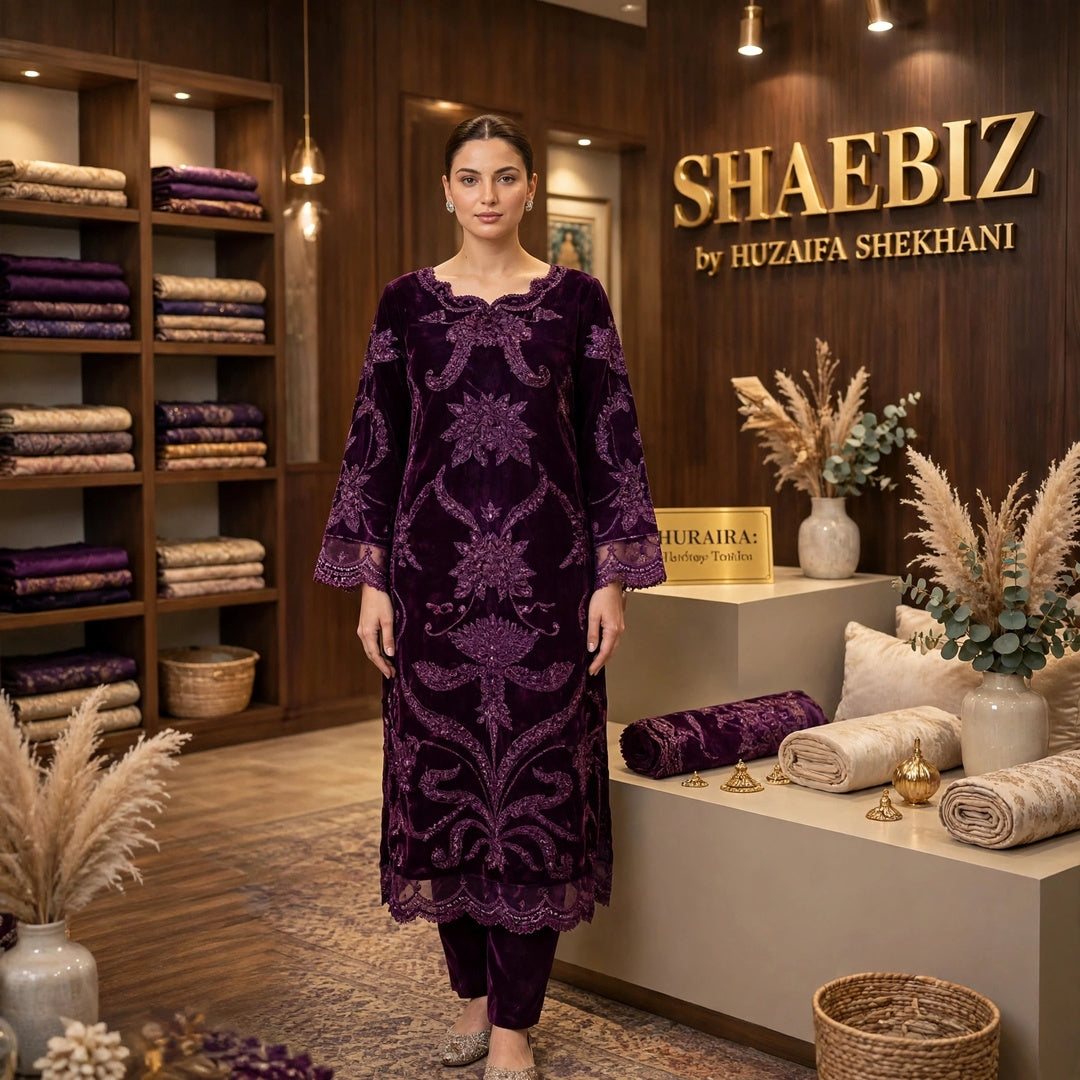 SHAEBIZ PRESENTING LUXURY MICRO 9000 VELVET | UNSTITCHED 3 PCS BY SHAE