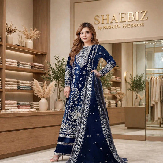 ANEELAS LUXURY VELVET COLLECTION WITH VELVET SHAWL UNSTITCHED 3 PCS BY SHAEBIZ