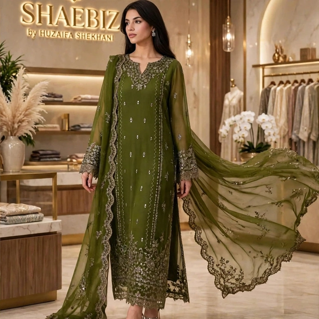 AZURE LUXURY CHIFFON COLLECTION| UNSTITCHED 3 PCS BY SHAEBIZ