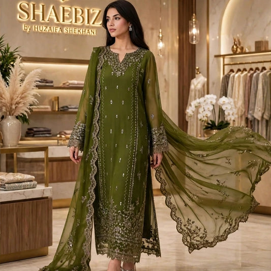 AZURE LUXURY CHIFFON COLLECTION| UNSTITCHED 3 PCS BY SHAEBIZ