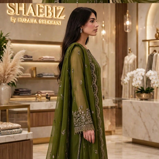 AZURE LUXURY CHIFFON COLLECTION| UNSTITCHED 3 PCS BY SHAEBIZ
