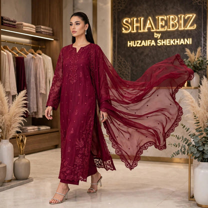 AZURE SHOCKING PINK LUXURY CHIFFON COLLECTION| UNSTITCHED 3 PCS BY SHAEBIZ