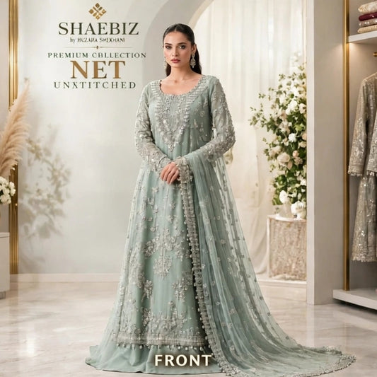 MARIA B LATEST NET COLLECTION| AQUA COLOR| UNSTITCHED 3 PCS BY SHAEBIZ