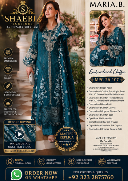 MARIA B LATEST ZINC CHIFFON DRESS| UNSTITCHED 3 PCS BY SHAEBIZ