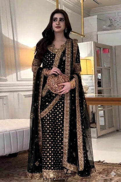 HARIS SHAKEEL LUXURY BRIDAL COLLECTION| UNSTITCHED 3 PCS BY SHAEBIZ