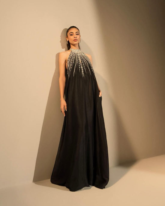 LULUSAR BLACK RAW SILK DRESS|UNSTITCHED MASTER REPLICA| TOP PAKISTANI DRESS BY SHAEBIZ