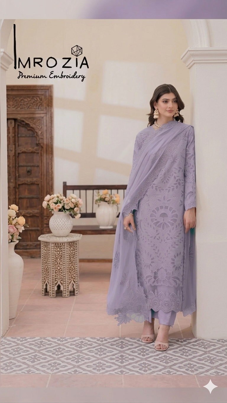IMROZIA LACER CUT 2026 LAWN CHICKEN KARI UNSTITCH COLLECTION BY SHAEBIZ