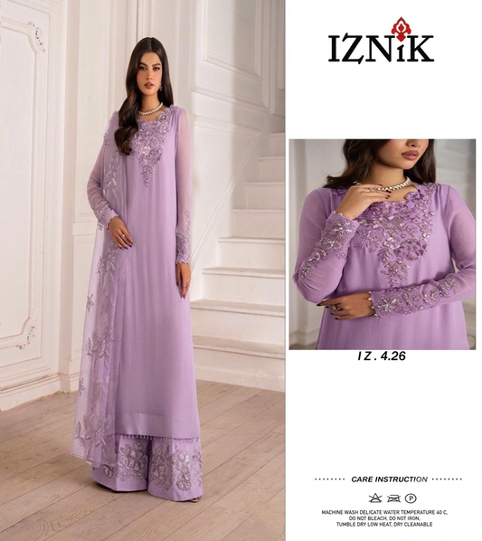 IZNIK LILIC CHIFFON 2026 UNSTITCH COLLECTION BY SHABEIZ