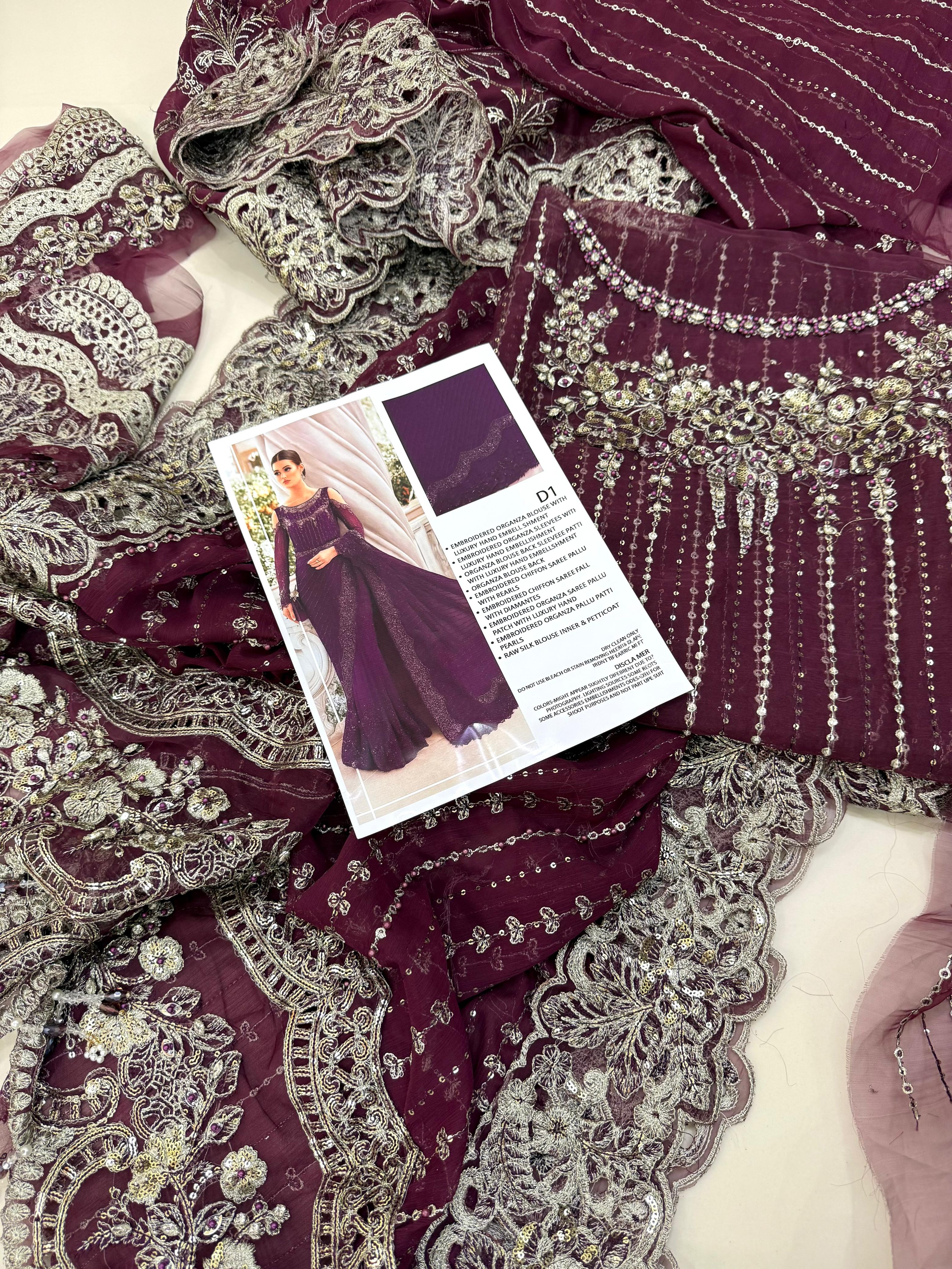 MARIA B SAREE NEW COLOR CHIFFON WITH ORGENZA LUXURY WEDDING WEAR UNSTITCH COLLECTION BY SHAEBIZ