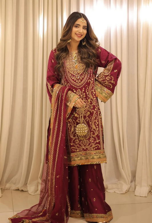 ANEELAS SHOCKING PINK LUXURY SILK UNSTITCH COLLECTION
