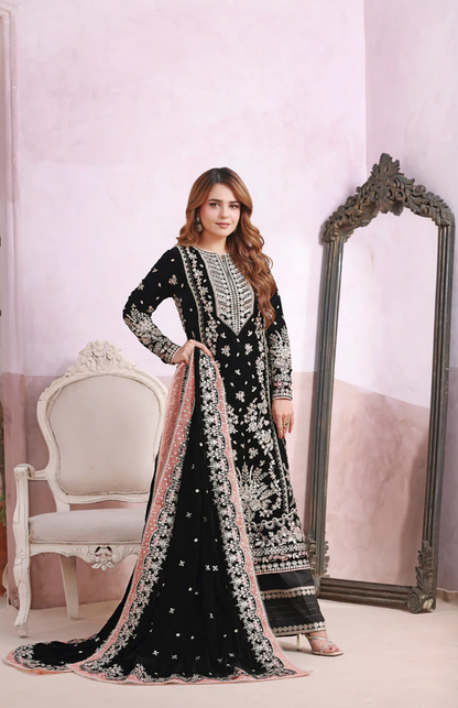 Aneelas New Nazuk Black Velvet Dress | Shaebiz Luxury Unstitched Collection￼