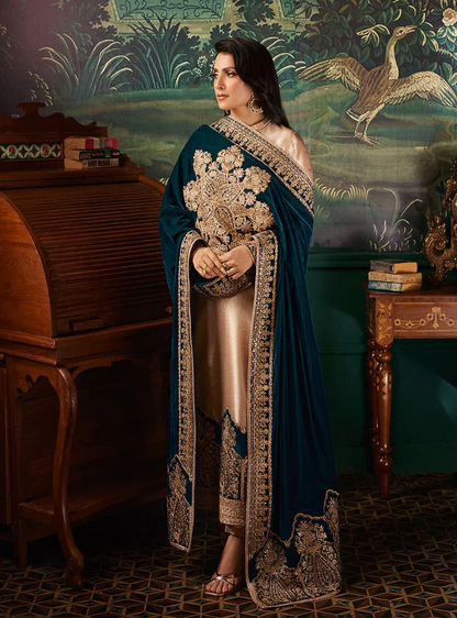 ZAINAB CHOTTANI VELVET DUAPTTA 3 PIECS UNSTITCH COLLECTION BU SHAEBIZ