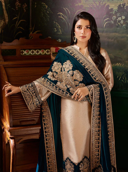 ZAINAB CHOTTANI VELVET DUAPTTA 3 PIECS UNSTITCH COLLECTION BU SHAEBIZ