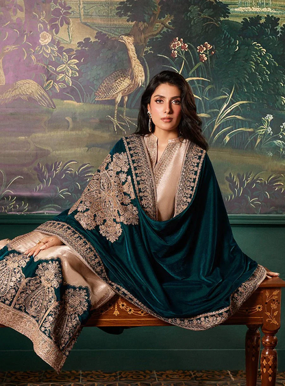 ZAINAB CHOTTANI VELVET DUAPTTA 3 PIECS UNSTITCH COLLECTION BU SHAEBIZ