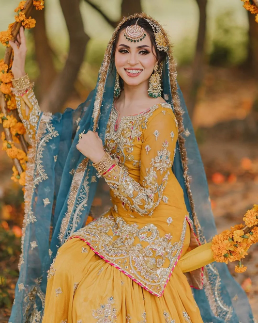 INDIAN ORANGE 2026 LUXURY ORGENZA GHARARA UNSTITCH COLLECTION BY SHAEBIZ