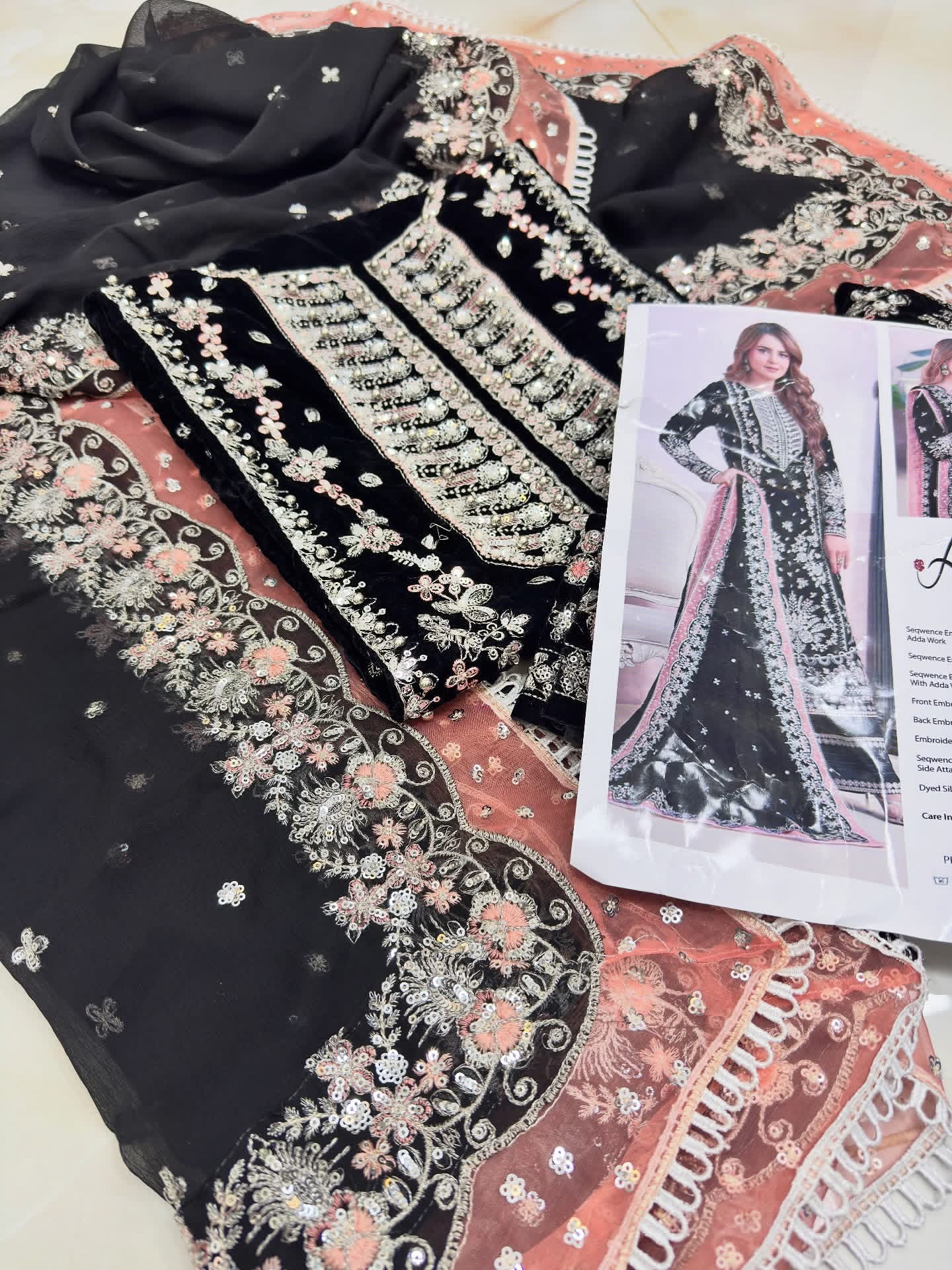 Aneelas New Nazuk Black Velvet Dress | Shaebiz Luxury Unstitched Collection￼