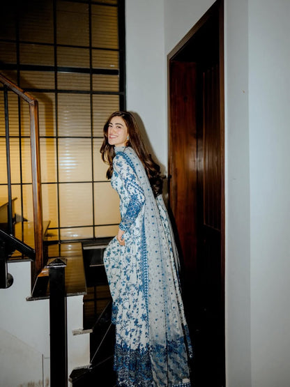 FAIZA SAQLAIN 2026 MOST VIRAL LAWN FROCK UNSTITCH COLLECTION BY SHAEBIZ