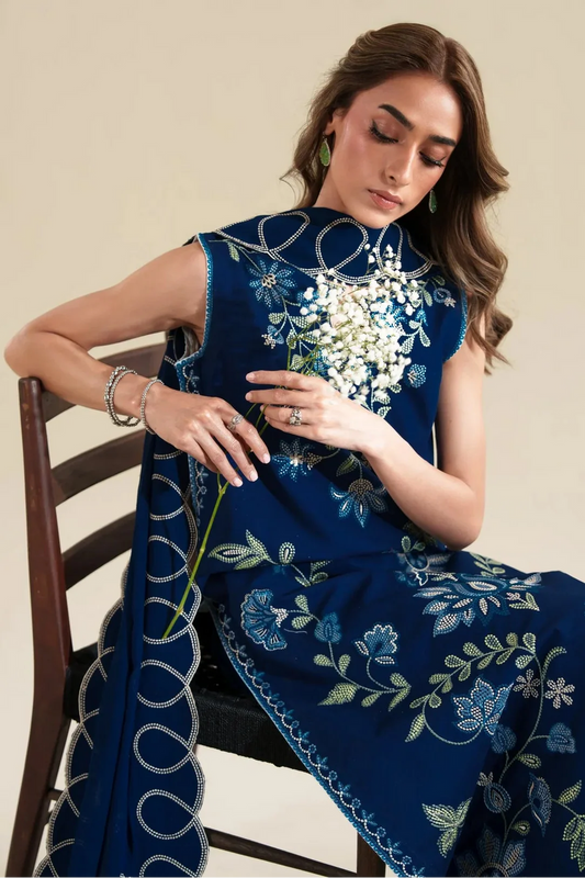 ZAIB BLUE LUXURY LAWN COLLECTION| UNSTITCHED 3 PCS BY SHAEBIZ