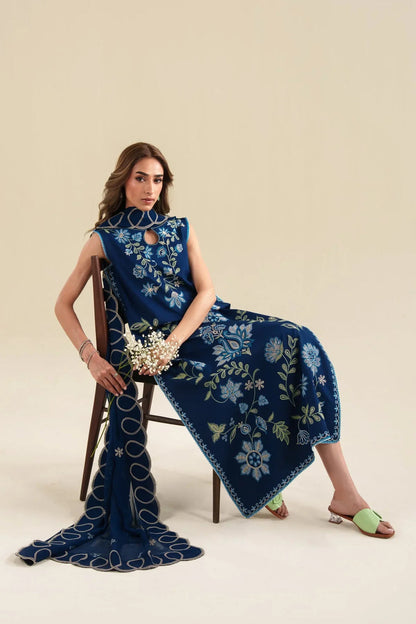 ZAIB BLUE LUXURY LAWN COLLECTION| UNSTITCHED 3 PCS BY SHAEBIZ