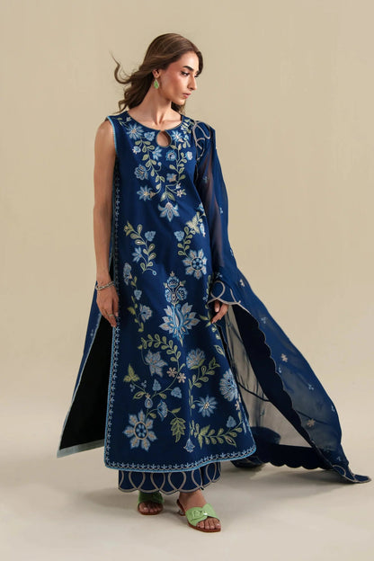 ZAIB BLUE LUXURY LAWN COLLECTION| UNSTITCHED 3 PCS BY SHAEBIZ