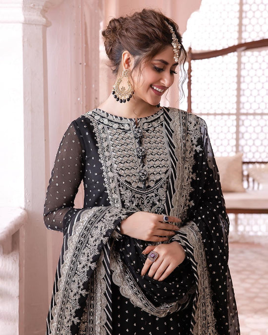 ASIM JOFA BLACK CHIFFON PARTY WEAR| WEARING BY SAJAL ALI | TOP PAKISTANI DRESS BY SHAEBIZ