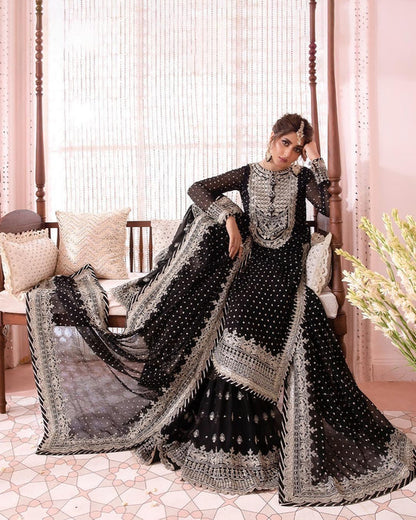 ASIM JOFA BLACK CHIFFON PARTY WEAR| WEARING BY SAJAL ALI | TOP PAKISTANI DRESS BY SHAEBIZ