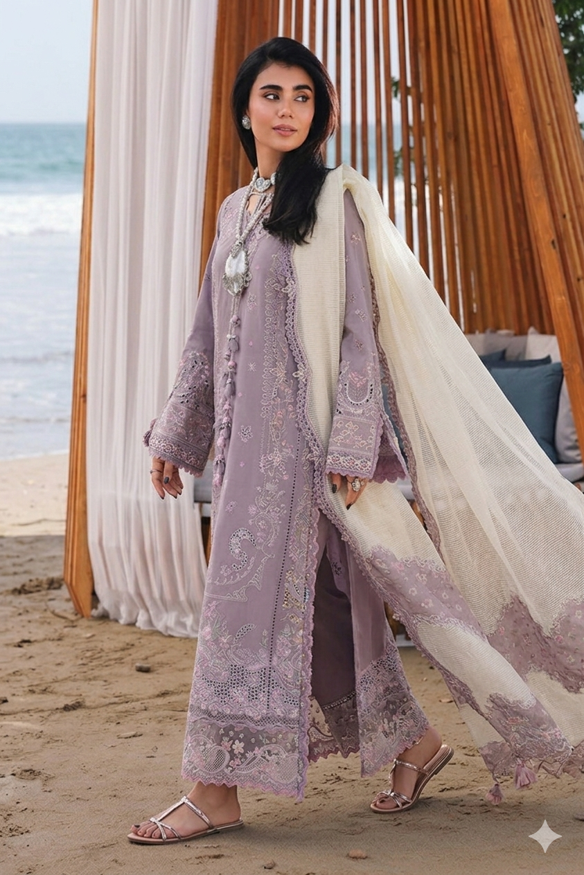 QALAMKAR LAWN CHICKEN KARI 2026 LUXURY PARTY WEAR UNSTITCH COLLECTION BY SHAEBIZ