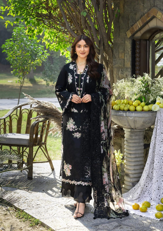 ELAF BLACK LAWN CHICKEN KARI 2026 LUXURY UNSTITCH COLLECTION BY SHAEBIZ