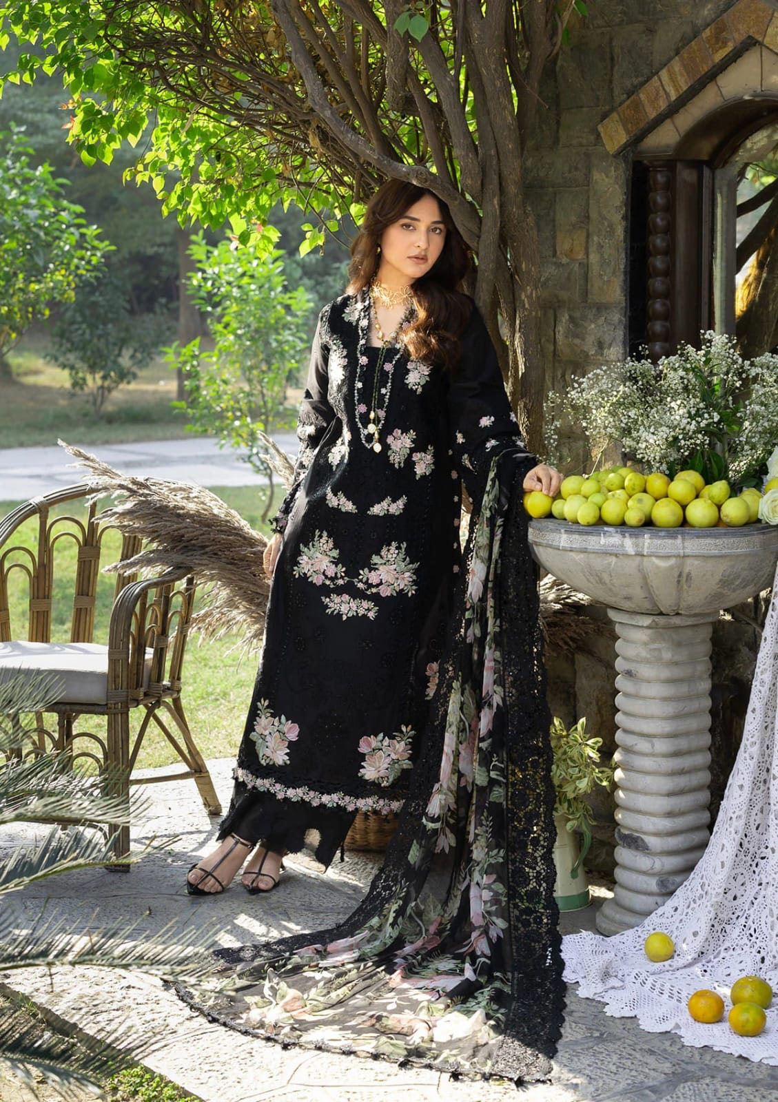 ELAF BLACK LAWN CHICKEN KARI 2026 LUXURY UNSTITCH COLLECTION BY SHAEBIZ