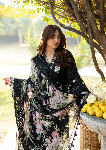 ELAF BLACK LAWN CHICKEN KARI 2026 LUXURY UNSTITCH COLLECTION BY SHAEBIZ