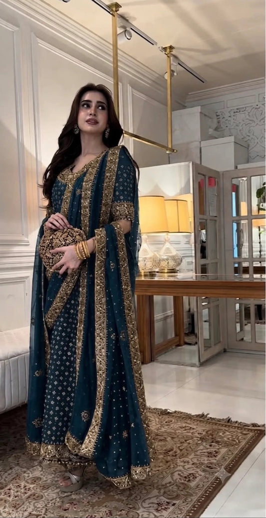 HARIS SHAKEEL NEW NAVY BLUE COLOR| UNSTITCHED 3 PCS BY SHAEBIZ