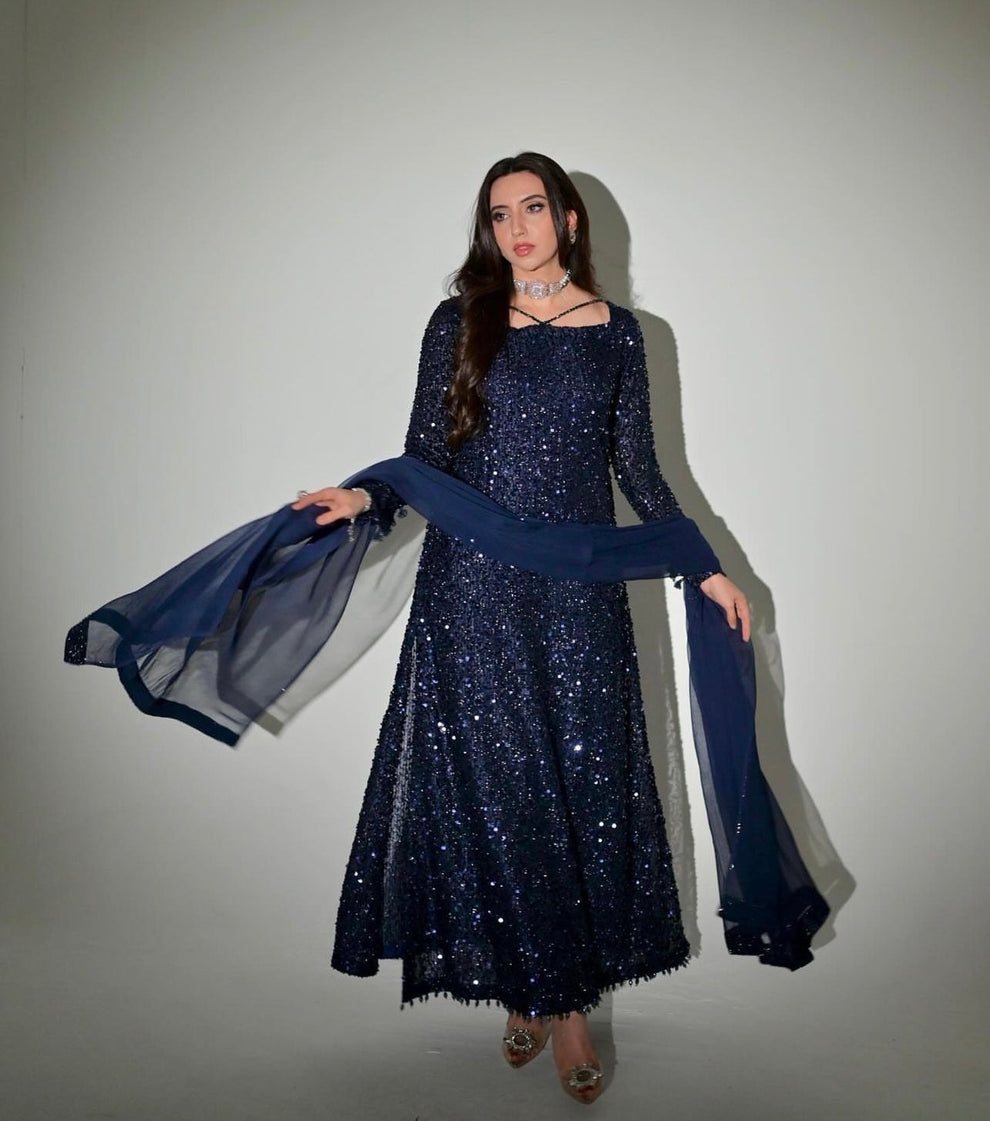 DEAR WALLET FESTIVE BLING GREEN DRESS|UNSTITCHED PARTY WEAR| TOP PAKISTANI DRESS BY SHAEBIZ