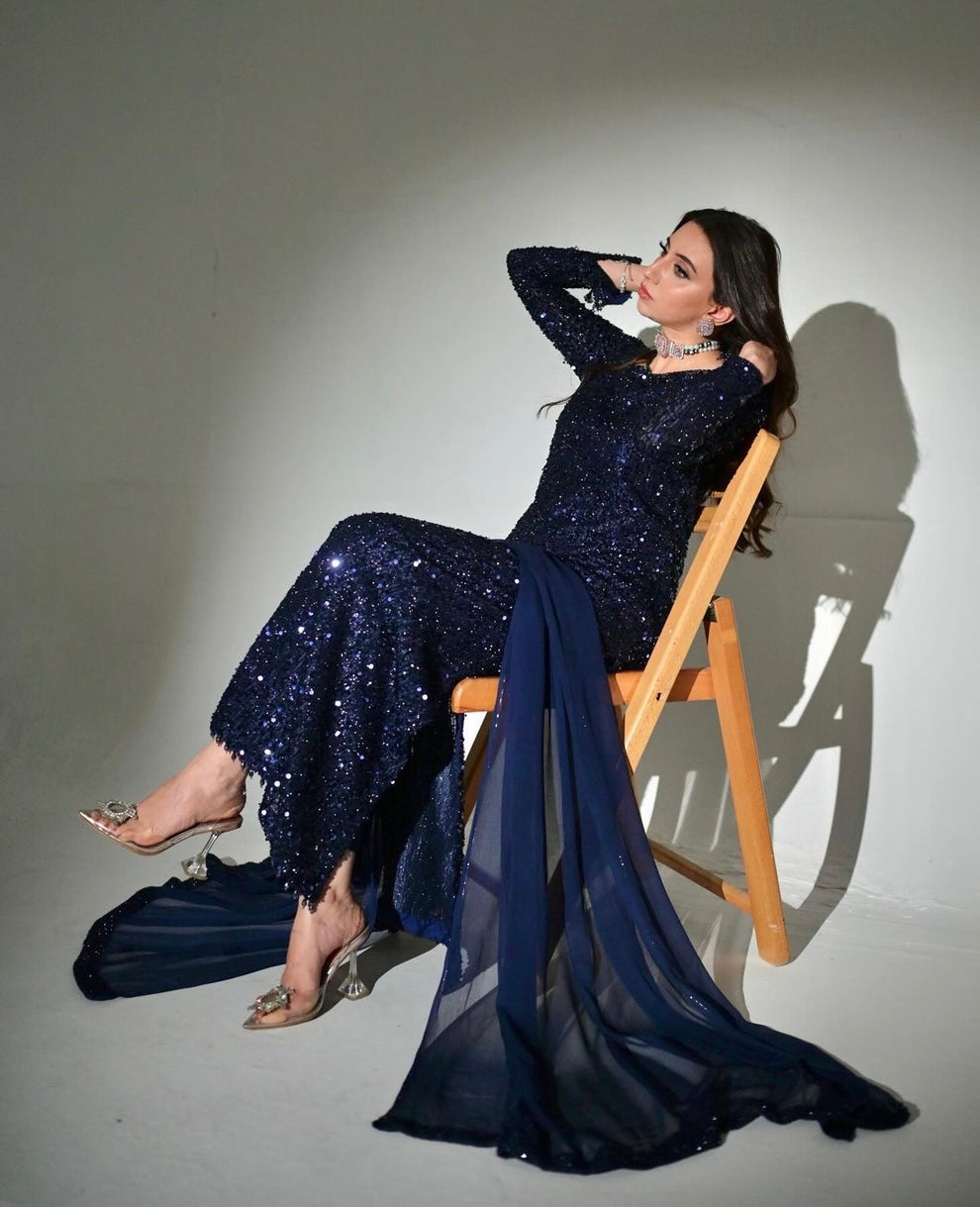 DEAR WALLET FESTIVE BLING BLUE DRESS| UNSTITCHED PARTY WEAR| TOP PAKISTANI DRESS BY SHAEBIZ