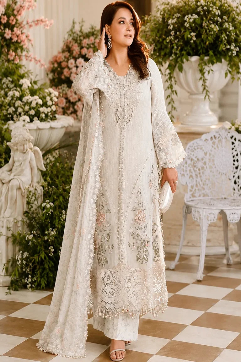 MARIA B LATEST WHITE CHIFFON| UNSTITCHED 3 PCS BY SHAEBIZ