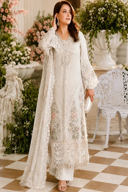 MARIA B LATEST WHITE CHIFFON| UNSTITCHED 3 PCS BY SHAEBIZ